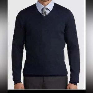 Joseph Abboud Mens Navy Blue 100% Extra‎ Fine Merino Wool V-Neck Sweater XLT
